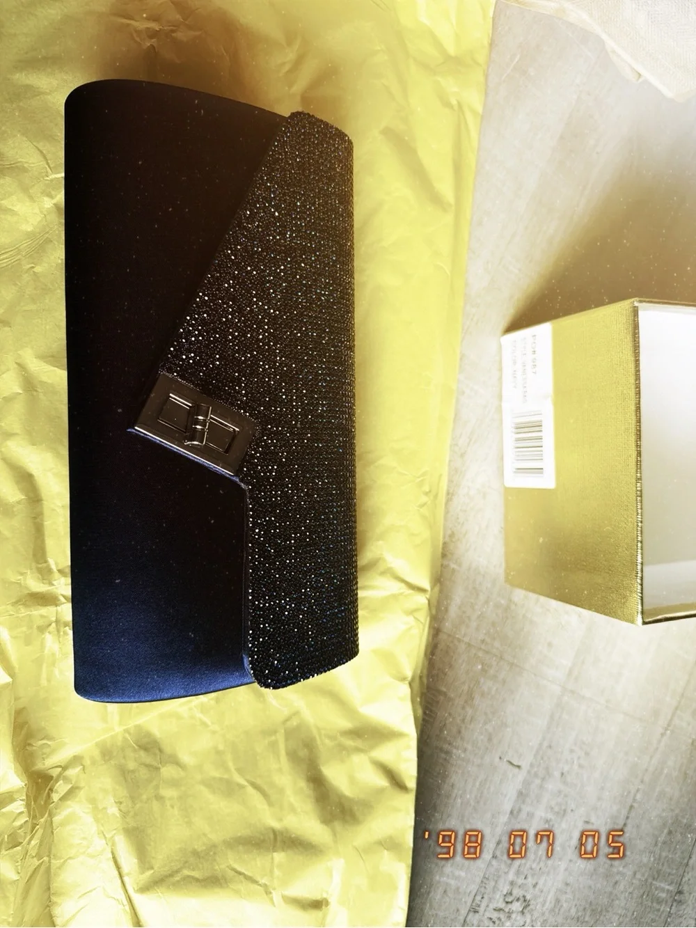 Navy Blue Evening Clutch Bag with Gold Hardware